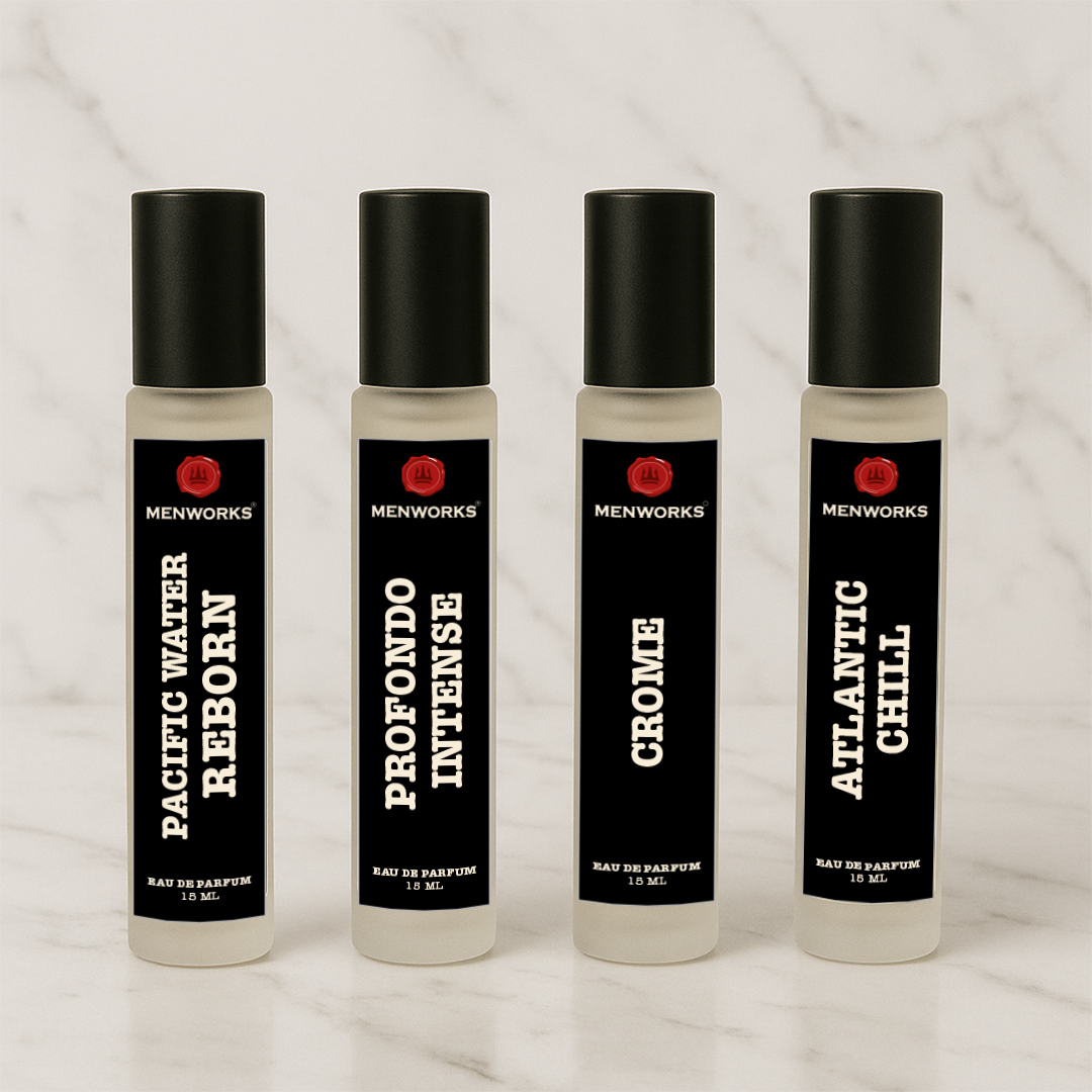 Menworks Combo Pack of 4 - Eau De Parfum Spray | OFFICE/DAILY WEAR  | Discovery Set | Compact & Travel Friendly | 15 ml Each
