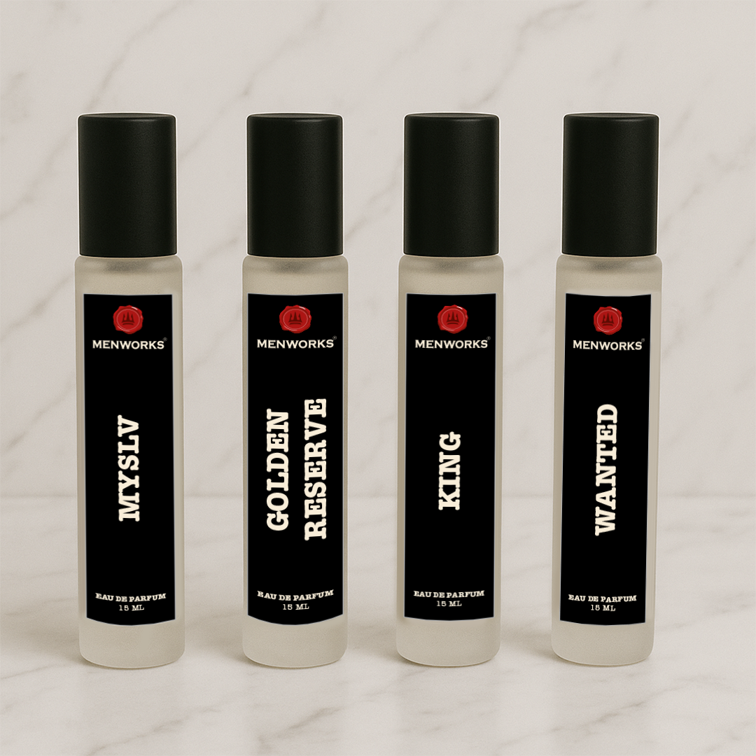 Menworks Combo Pack of 4 - Eau De Parfum Spray | Discovery Set | Long Lasting | Compact & Travel Friendly | 15 ml Each