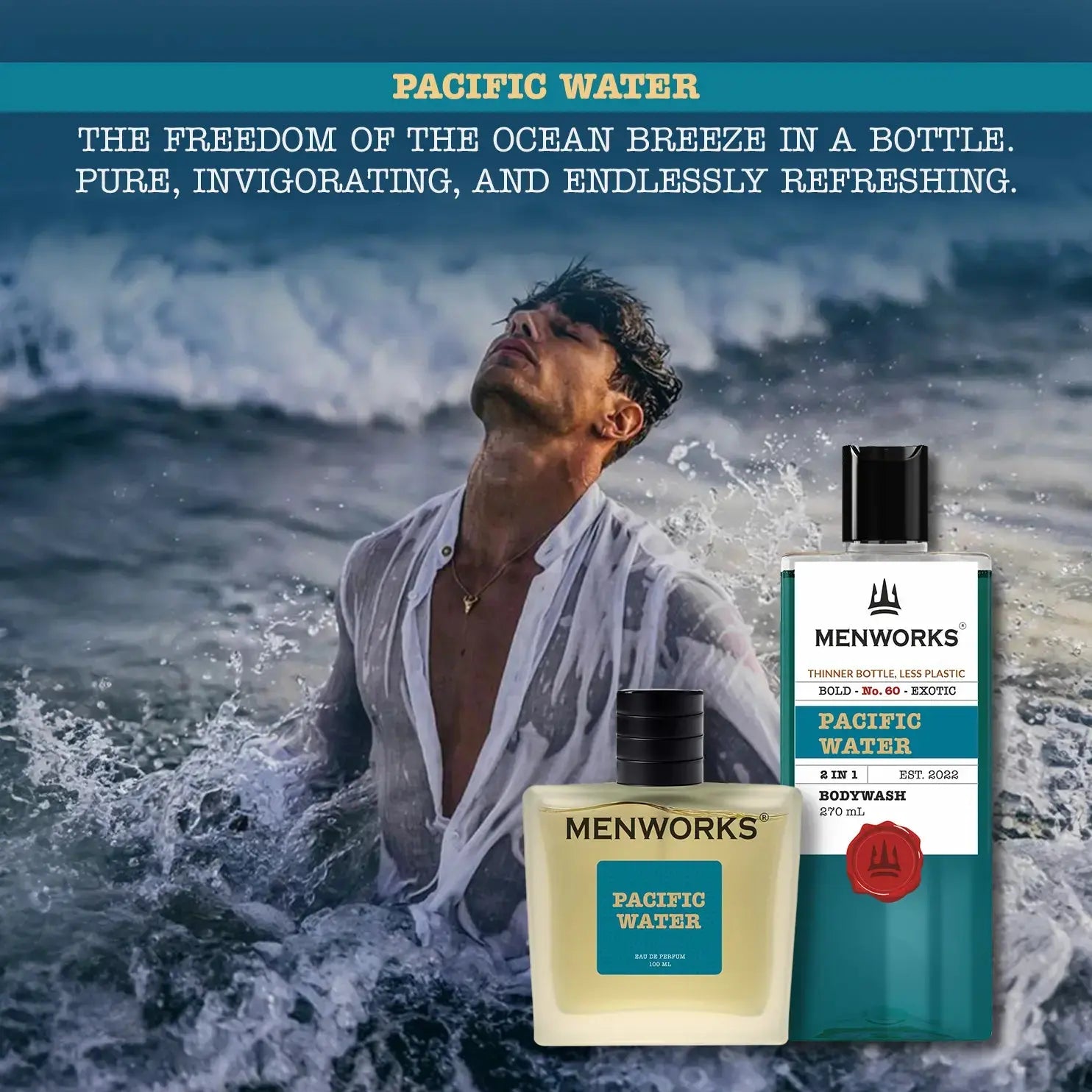 Menworks® Pacific Water Combo (Body wash 270 ml+ Perfume 100 ml) Menworks