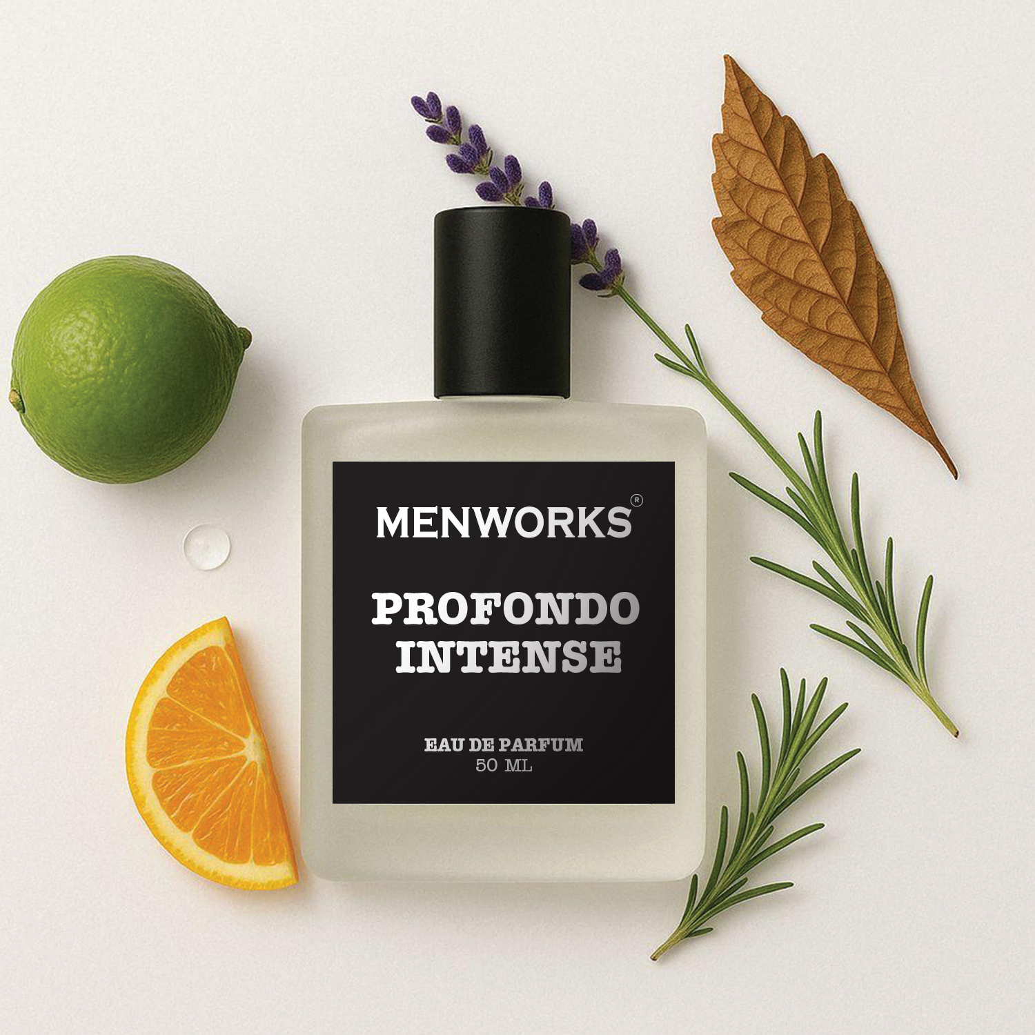 Menworks Profondo Intense – Fresh Aquatic Aromatic Perfume for Men, Long Lasting EDP 25% Oil with ingridients and shots